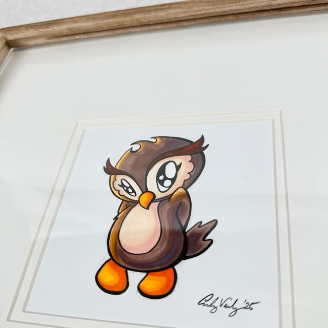 LIMITED Original Art: Owl Marker Drawings (4 poses) 5x7 framed