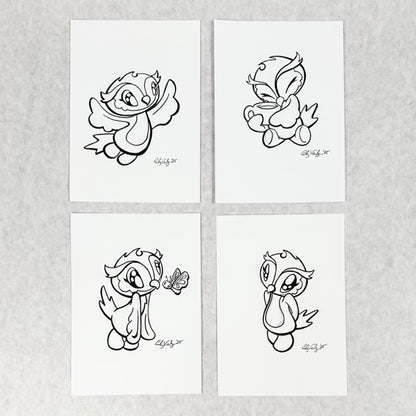 LIMITED Original Art: Owl Ink Drawings (4 poses) 5x7 framed