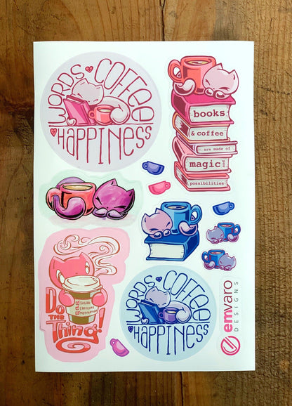 Stickers: Cats, Coffee and Books (2 colors)